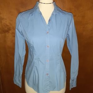 Peacock blue long-sleeved button-up blouse